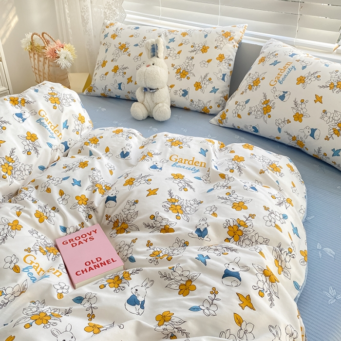 91家纺网 家纺一手货源 找家纺 曼之夏 2022新款全棉清新印花单被套 萌萌兔