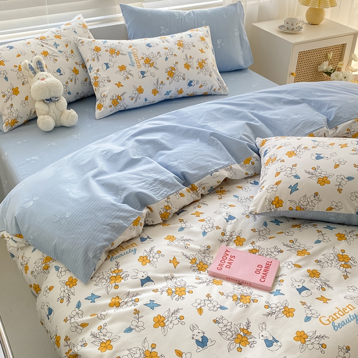 91家纺网 家纺一手货源 找家纺 曼之夏 2022新款全棉清新印花单被套 萌萌兔