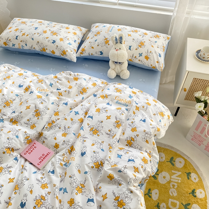 91家纺网 家纺一手货源 找家纺 曼之夏 2022新款全棉清新印花单被套 萌萌兔