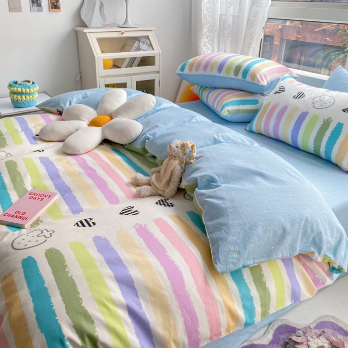 91家纺网 家纺一手货源 找家纺 曼之夏 2022新款全棉清新印花单被套 彩虹乐园