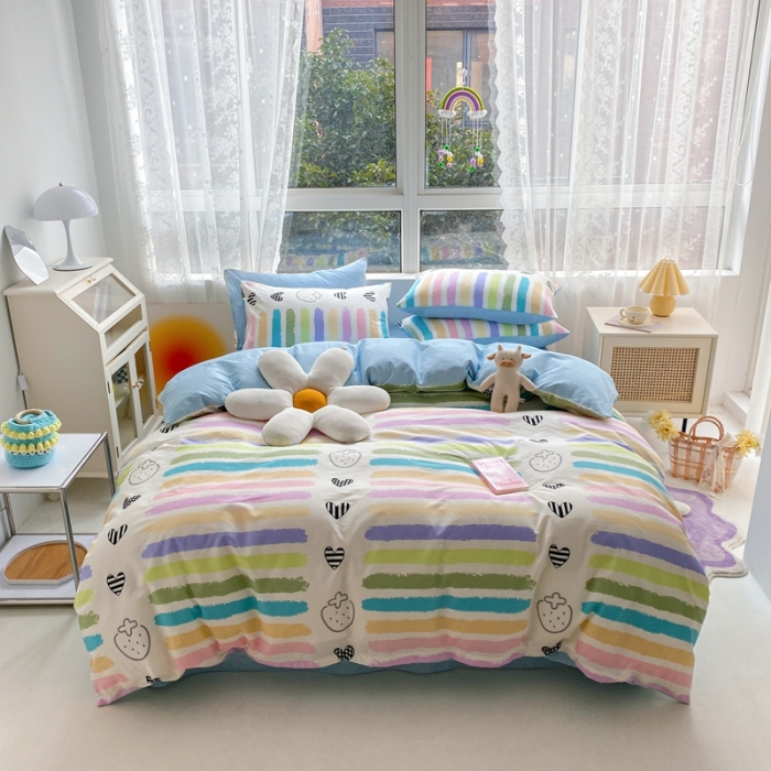 91家纺网 家纺一手货源 找家纺 曼之夏 2022新款全棉清新印花单被套 彩虹乐园