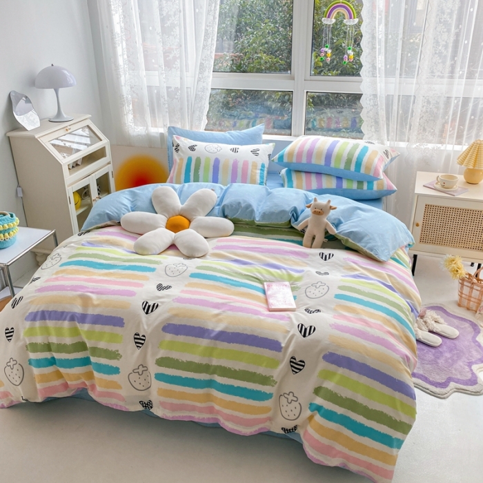 91家纺网 家纺一手货源 找家纺 曼之夏 2022新款全棉清新印花单被套 彩虹乐园