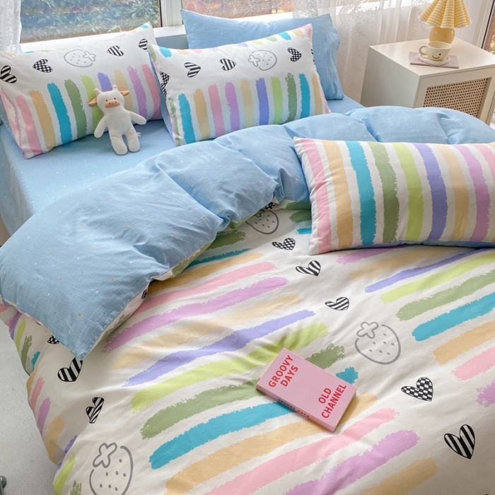 91家纺网 家纺一手货源 找家纺 曼之夏 2022新款全棉清新印花单被套 彩虹乐园