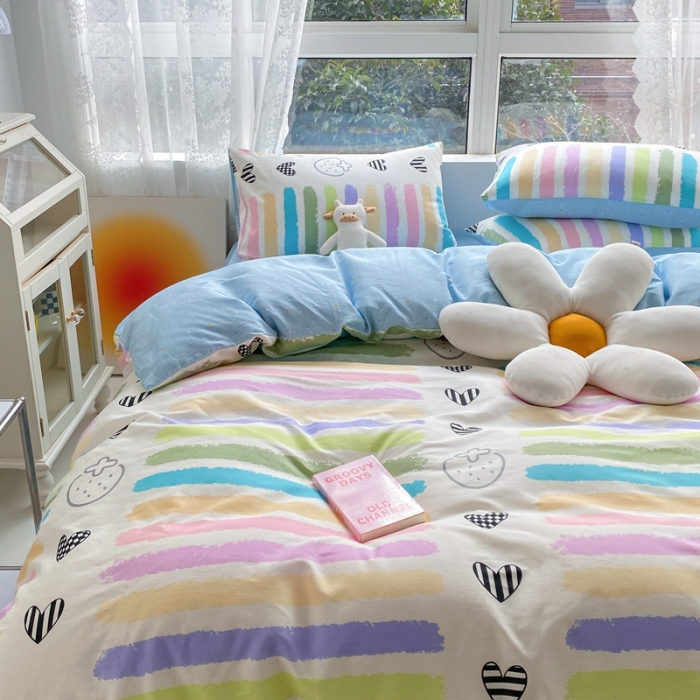 91家纺网 家纺一手货源 找家纺 曼之夏 2022新款全棉清新印花单被套 彩虹乐园