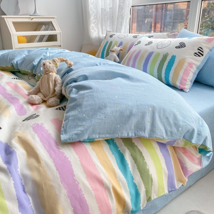 91家纺网 家纺一手货源 找家纺 曼之夏 2022新款全棉清新印花单被套 彩虹乐园