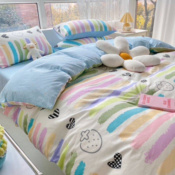 91家纺网 家纺一手货源 找家纺 曼之夏 2022新款全棉清新印花单被套 彩虹乐园