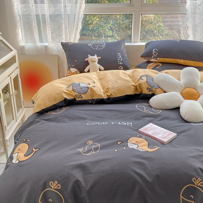 91家纺网 家纺一手货源 找家纺 曼之夏 2022新款全棉清新印花单被套 蓝鲸