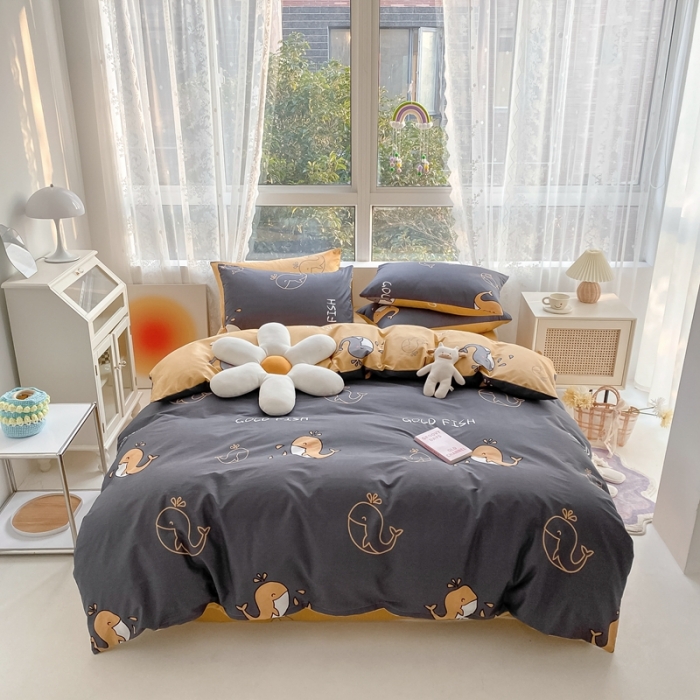 91家纺网 家纺一手货源 找家纺 曼之夏 2022新款全棉清新印花单被套 蓝鲸