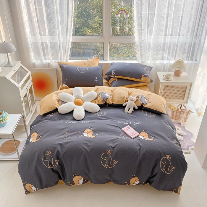 91家纺网 家纺一手货源 找家纺 曼之夏 2022新款全棉清新印花单被套 蓝鲸