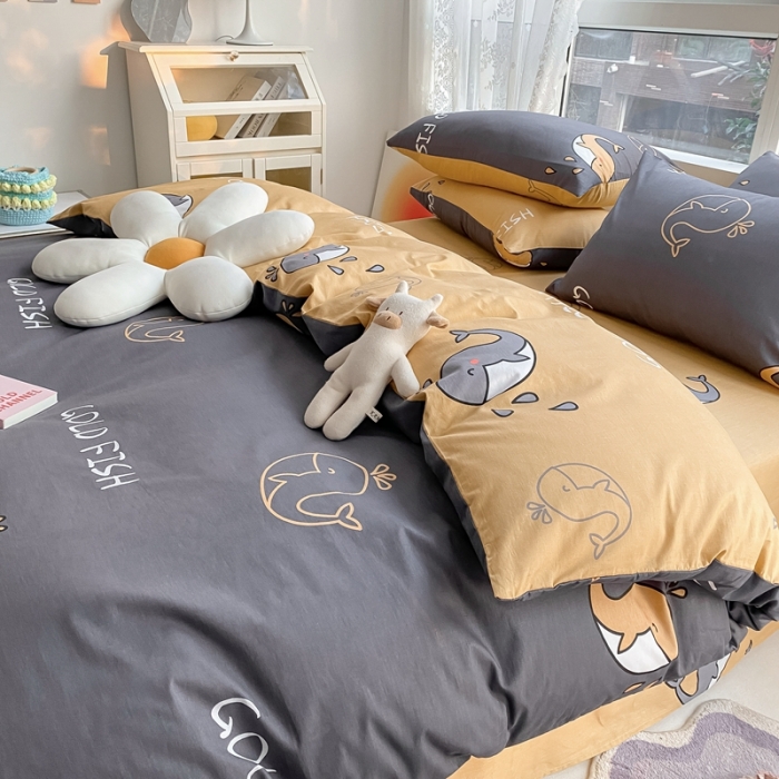 91家纺网 家纺一手货源 找家纺 曼之夏 2022新款全棉清新印花单被套 蓝鲸