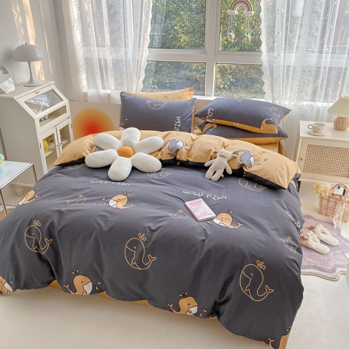 91家纺网 家纺一手货源 找家纺 曼之夏 2022新款全棉清新印花单被套 蓝鲸