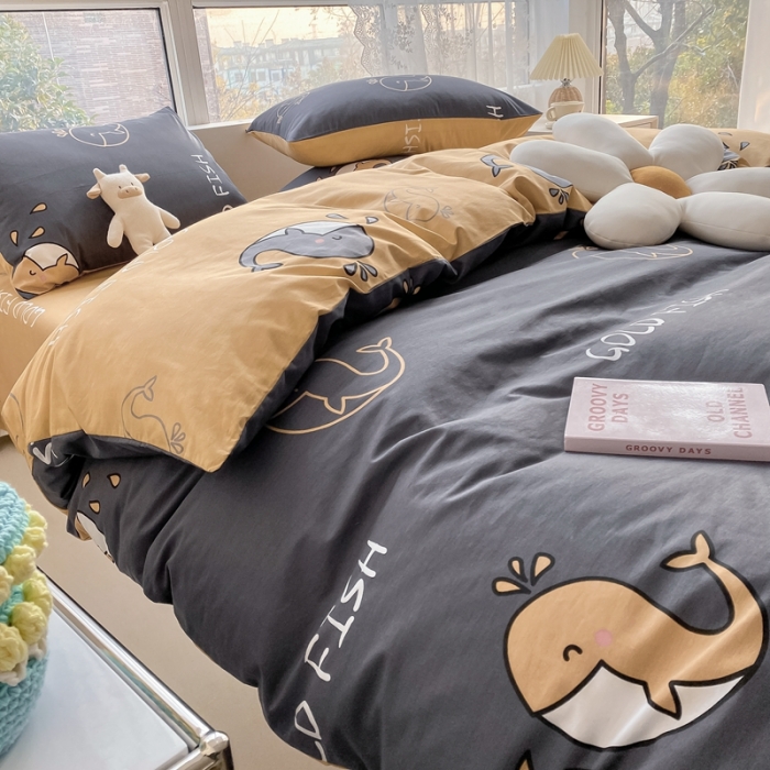 91家纺网 家纺一手货源 找家纺 曼之夏 2022新款全棉清新印花单被套 蓝鲸