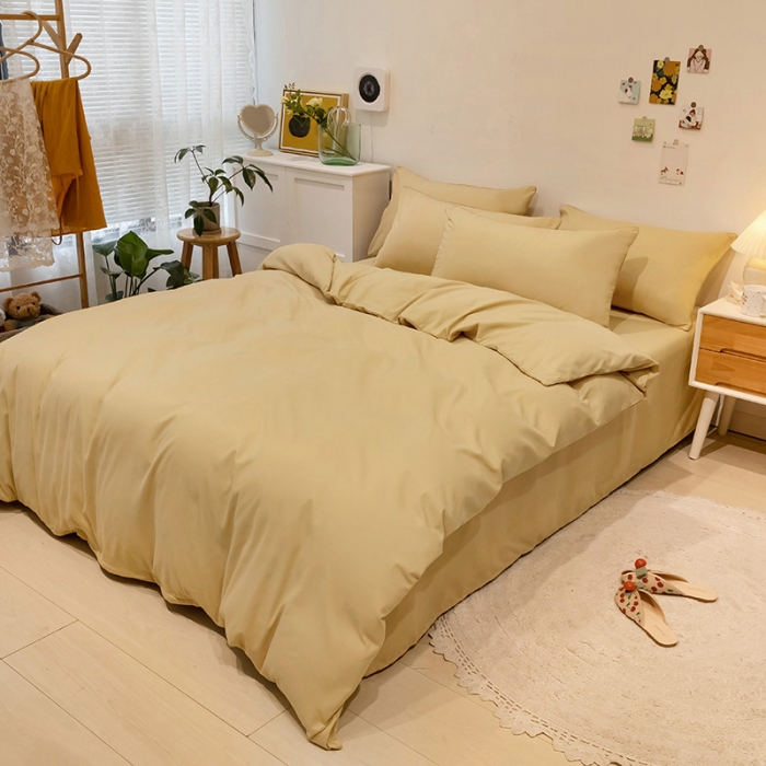 91家纺网 家纺一手货源 找家纺 蓝淋家纺 2022新款纯色双拼四件套 浅驼色