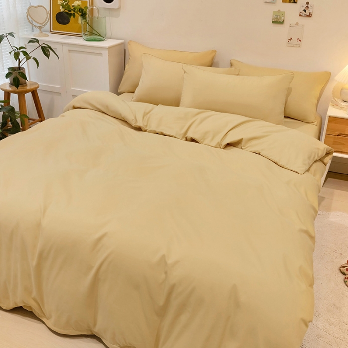 91家纺网 家纺一手货源 找家纺 蓝淋家纺 2022新款纯色双拼四件套 浅驼色