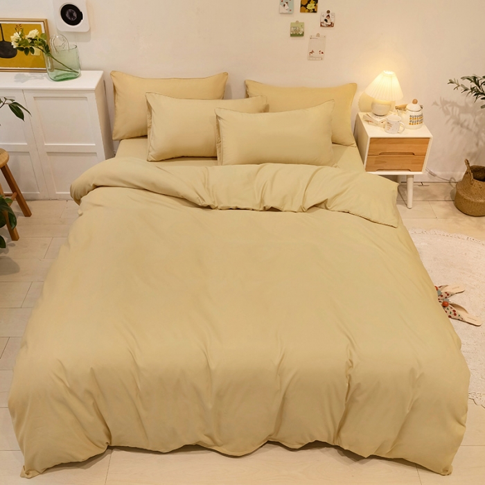 91家纺网 家纺一手货源 找家纺 蓝淋家纺 2022新款纯色双拼四件套 浅驼色