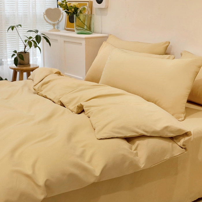 91家纺网 家纺一手货源 找家纺 蓝淋家纺 2022新款纯色双拼四件套 浅驼色