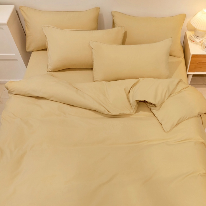 91家纺网 家纺一手货源 找家纺 蓝淋家纺 2022新款纯色双拼四件套 浅驼色