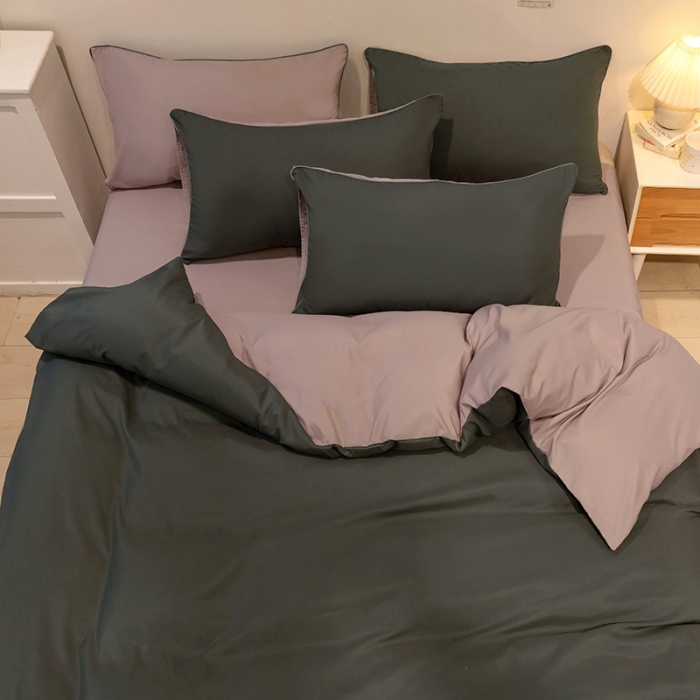 91家纺网 家纺一手货源 找家纺 蓝淋家纺 2022新款纯色双拼四件套 深灰咖