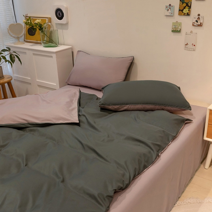 91家纺网 家纺一手货源 找家纺 蓝淋家纺 2022新款纯色双拼四件套 深灰咖