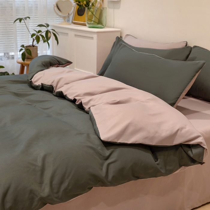 91家纺网 家纺一手货源 找家纺 蓝淋家纺 2022新款纯色双拼四件套 深灰咖