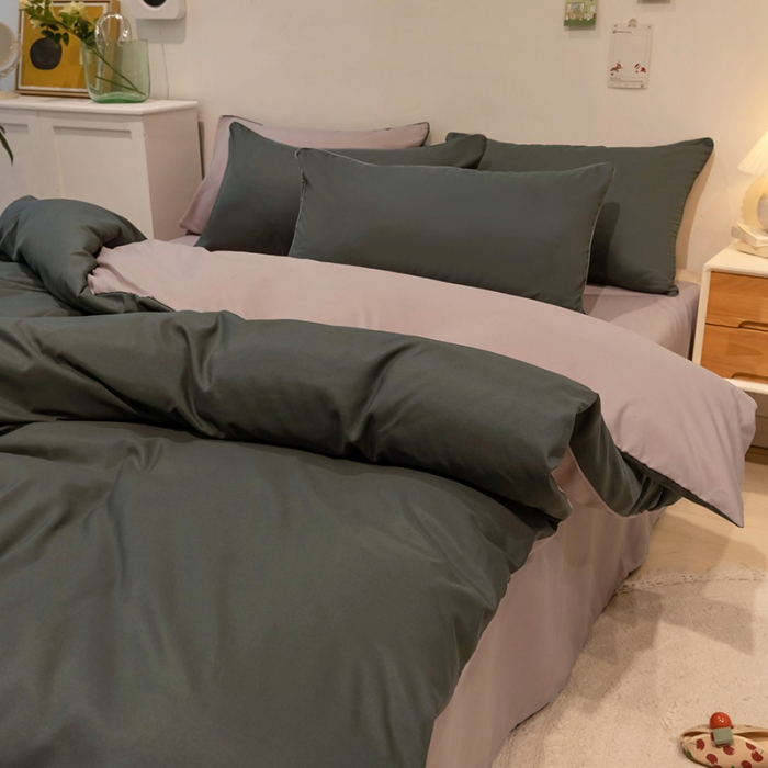 91家纺网 家纺一手货源 找家纺 蓝淋家纺 2022新款纯色双拼四件套 深灰咖