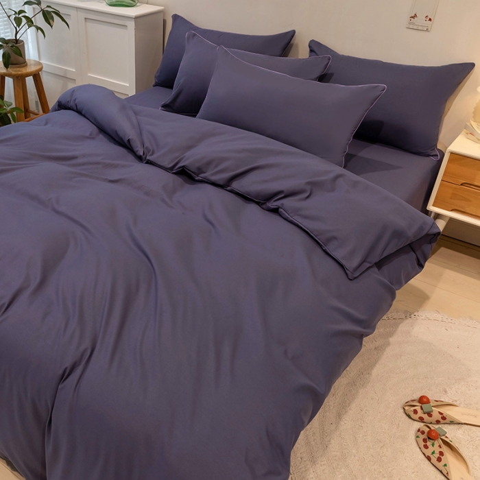 91家纺网 家纺一手货源 找家纺 蓝淋家纺 2022新款纯色双拼四件套 深色青