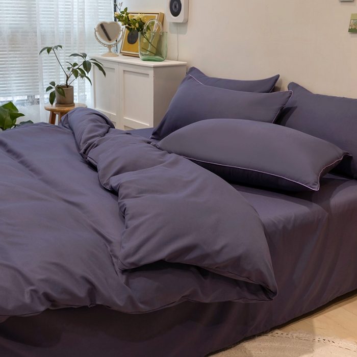 91家纺网 家纺一手货源 找家纺 蓝淋家纺 2022新款纯色双拼四件套 深色青