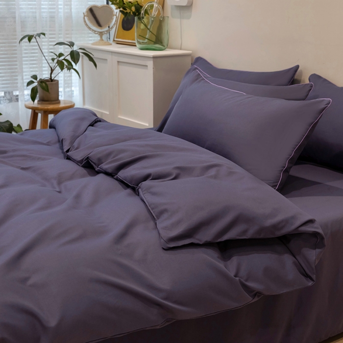 91家纺网 家纺一手货源 找家纺 蓝淋家纺 2022新款纯色双拼四件套 深色青