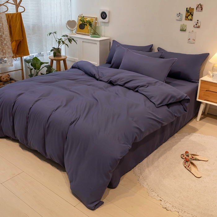 91家纺网 家纺一手货源 找家纺 蓝淋家纺 2022新款纯色双拼四件套 深色青