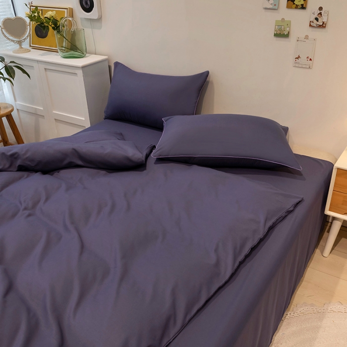 91家纺网 家纺一手货源 找家纺 蓝淋家纺 2022新款纯色双拼四件套 深色青