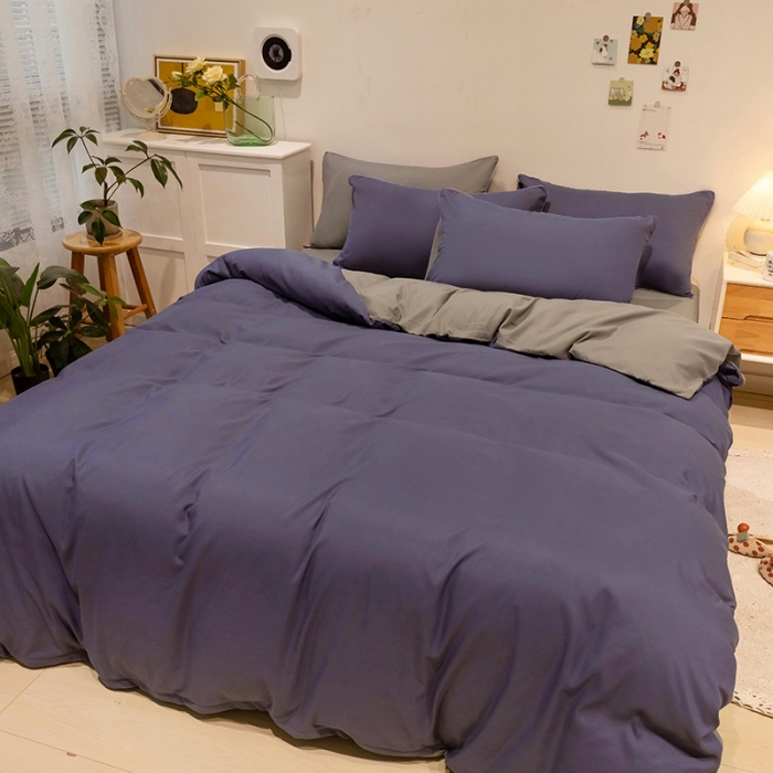 91家纺网 家纺一手货源 找家纺 蓝淋家纺 2022新款纯色双拼四件套 深色青+浅灰