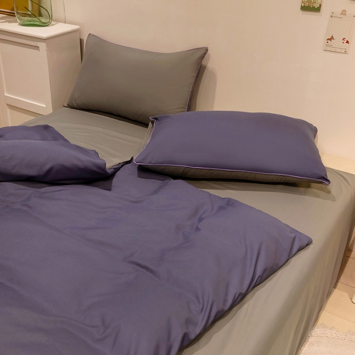 91家纺网 家纺一手货源 找家纺 蓝淋家纺 2022新款纯色双拼四件套 深色青+浅灰