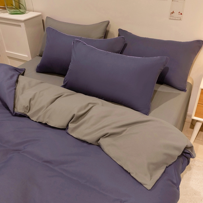 91家纺网 家纺一手货源 找家纺 蓝淋家纺 2022新款纯色双拼四件套 深色青+浅灰