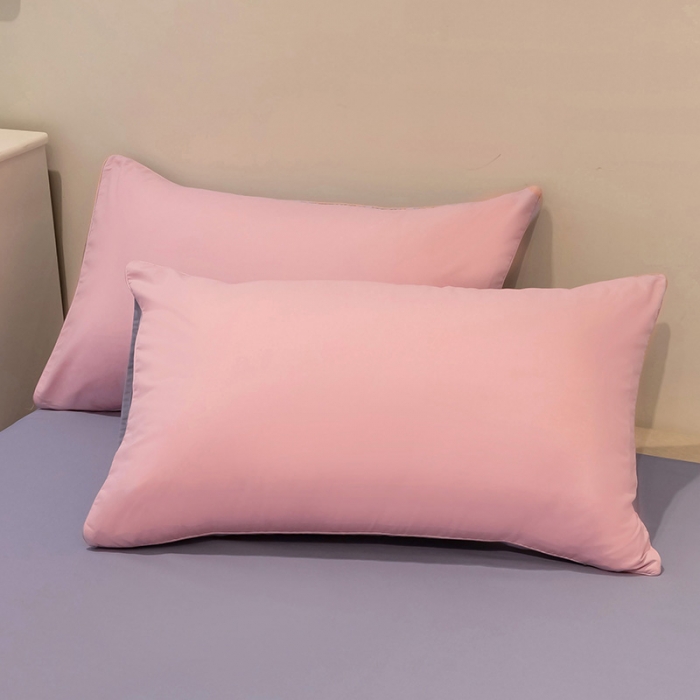 91家纺网 家纺一手货源 找家纺 蓝淋家纺 2022新款纯色双拼四件套 新玉色+浅灰