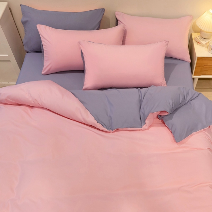 91家纺网 家纺一手货源 找家纺 蓝淋家纺 2022新款纯色双拼四件套 新玉色+浅灰