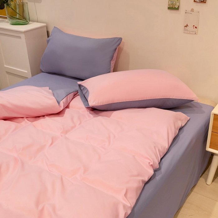 91家纺网 家纺一手货源 找家纺 蓝淋家纺 2022新款纯色双拼四件套 新玉色+浅灰