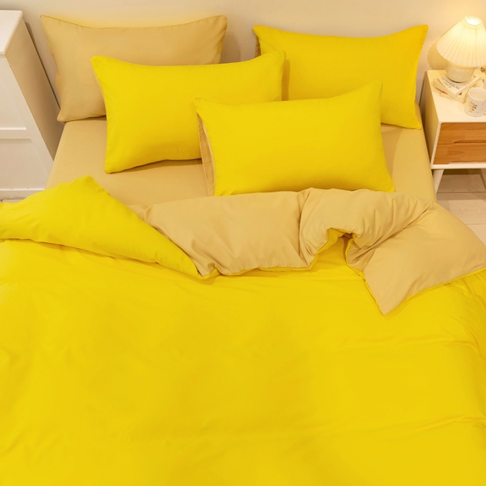 91家纺网 家纺一手货源 找家纺 蓝淋家纺 2022新款纯色双拼四件套 杏黄+浅驼