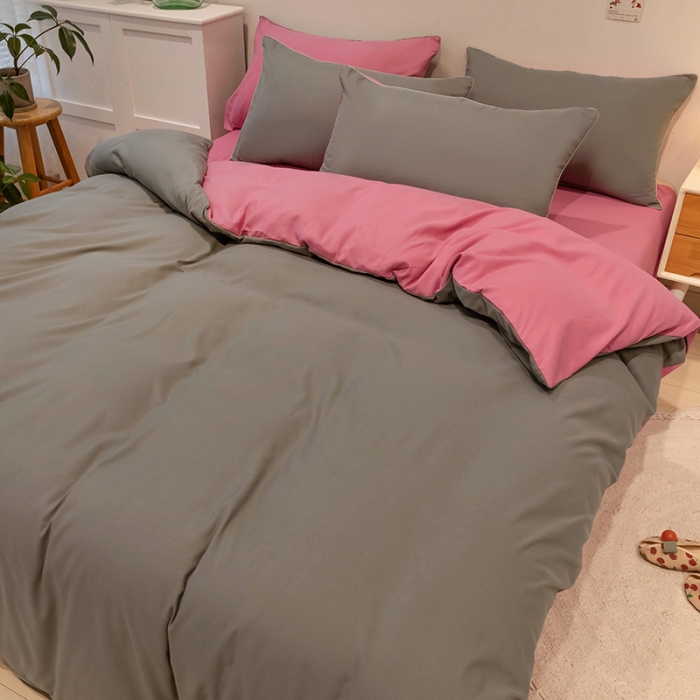 91家纺网 家纺一手货源 找家纺 蓝淋家纺 2022新款纯色双拼四件套 胭脂灰