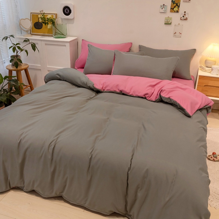 91家纺网 家纺一手货源 找家纺 蓝淋家纺 2022新款纯色双拼四件套 胭脂灰