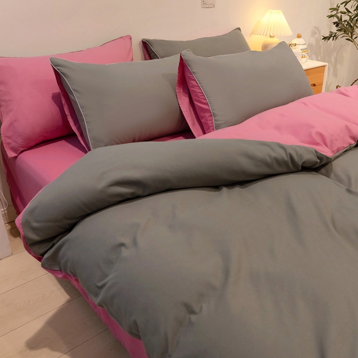 91家纺网 家纺一手货源 找家纺 蓝淋家纺 2022新款纯色双拼四件套 胭脂灰