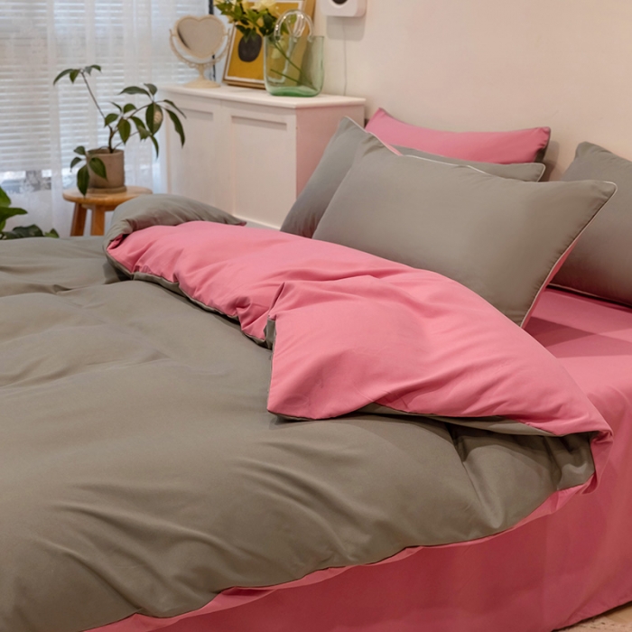 91家纺网 家纺一手货源 找家纺 蓝淋家纺 2022新款纯色双拼四件套 胭脂灰