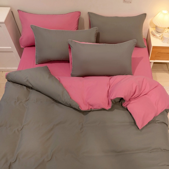 91家纺网 家纺一手货源 找家纺 蓝淋家纺 2022新款纯色双拼四件套 胭脂灰