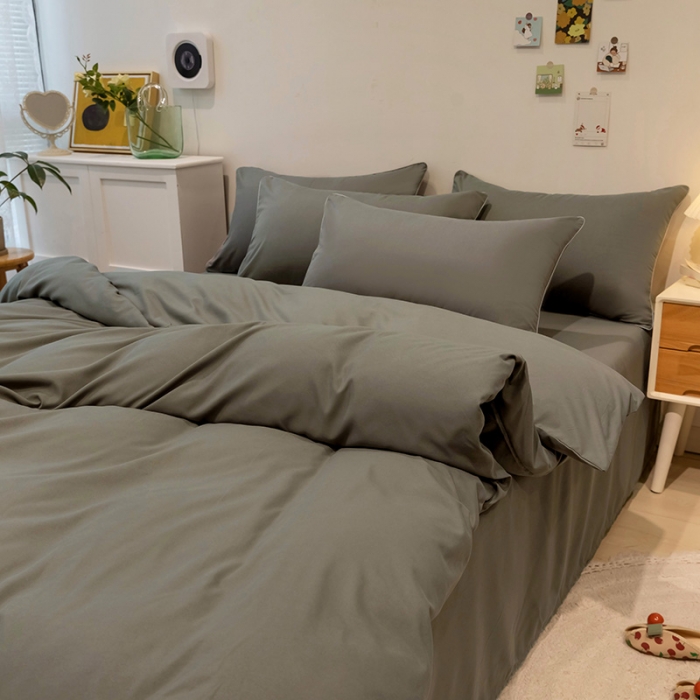 91家纺网 家纺一手货源 找家纺 蓝淋家纺 2022新款纯色双拼四件套 银灰