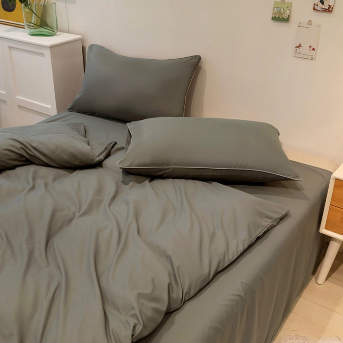 91家纺网 家纺一手货源 找家纺 蓝淋家纺 2022新款纯色双拼四件套 银灰