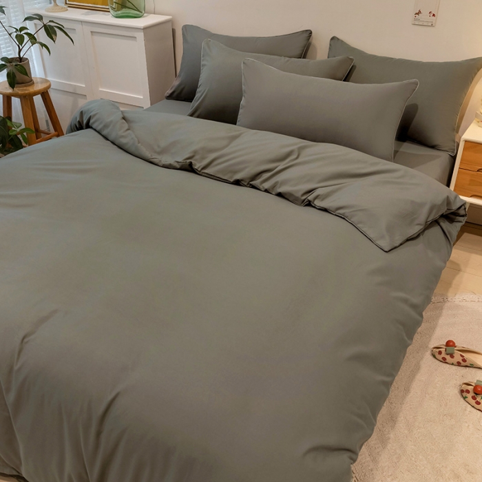 91家纺网 家纺一手货源 找家纺 蓝淋家纺 2022新款纯色双拼四件套 银灰