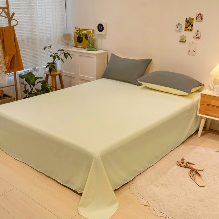 91家纺网 家纺一手货源 找家纺 蓝淋家纺 2022新款纯色双拼四件套 银灰+米黄