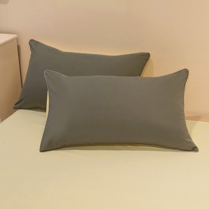 91家纺网 家纺一手货源 找家纺 蓝淋家纺 2022新款纯色双拼四件套 银灰+米黄