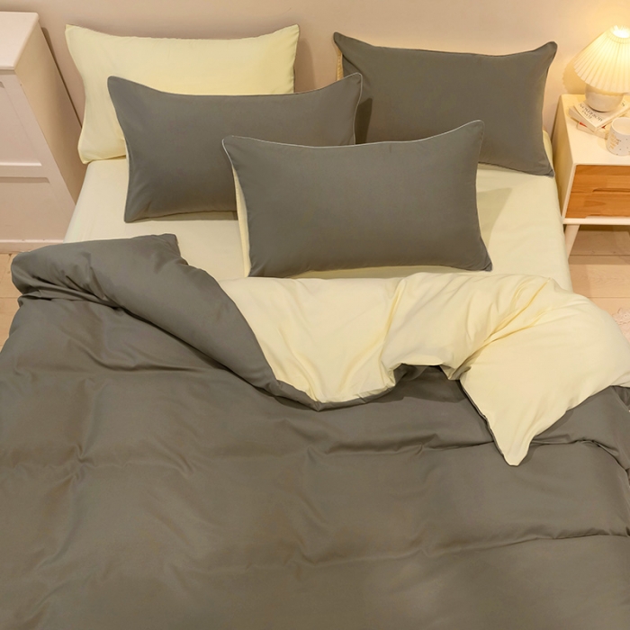 91家纺网 家纺一手货源 找家纺 蓝淋家纺 2022新款纯色双拼四件套 银灰+米黄