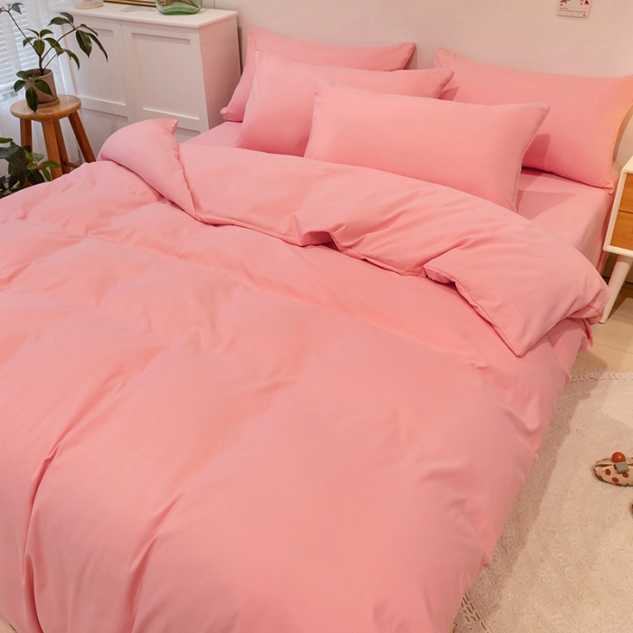 91家纺网 家纺一手货源 找家纺 蓝淋家纺 2022新款纯色双拼四件套 玉色