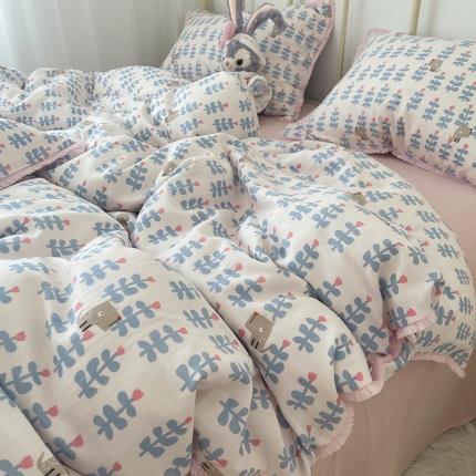 91家纺网 家纺一手货源 找家纺 千朵 2022新款全棉双层纱布四件套 花丛
